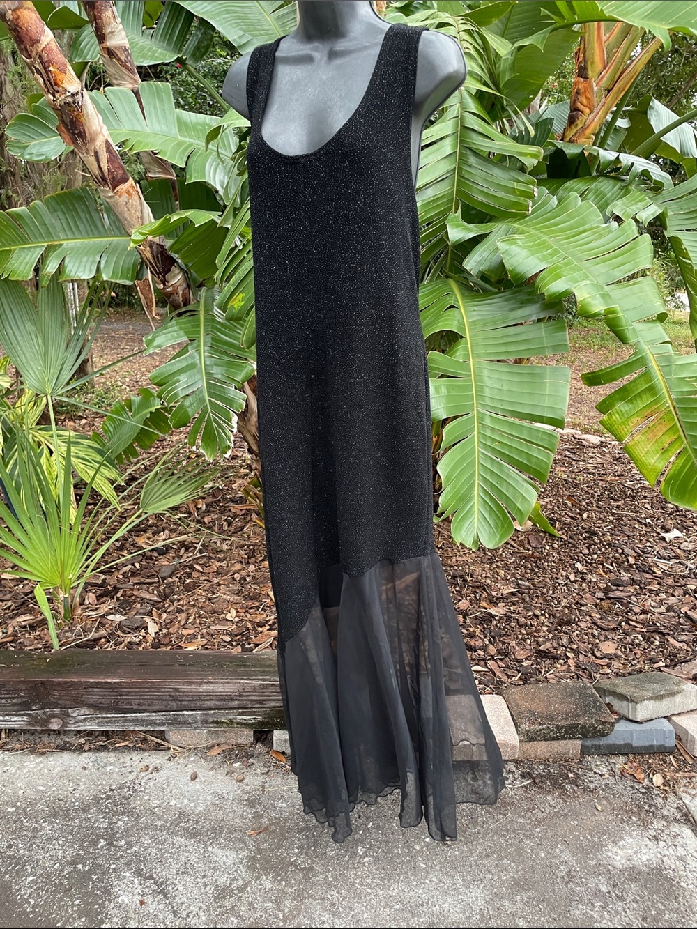 Avenue sparkly maxi dress with sheer trumpet hem